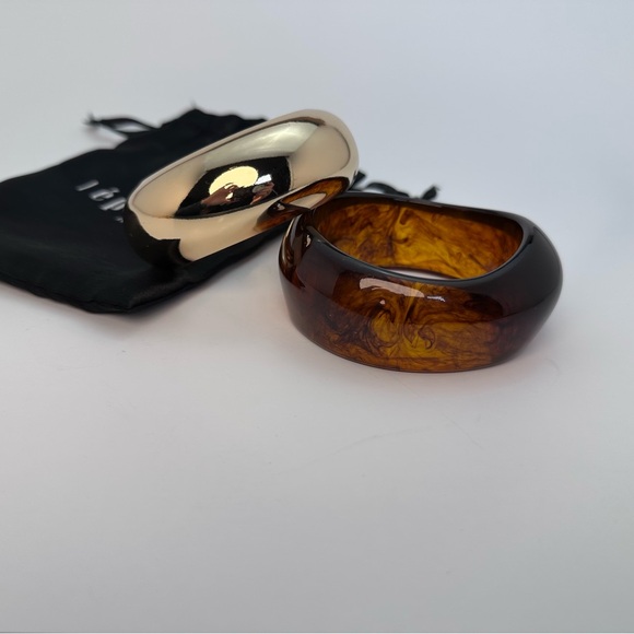 Epifene Chunky Bangles Set Of 2 in Amber & Gold bracelets tortoise chunky large - Picture 5 of 5